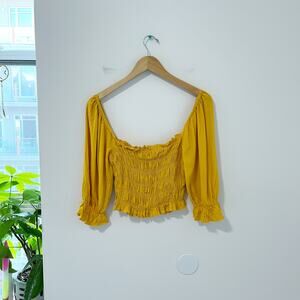 Urban Outfitters Yellow Smocked Crop Top Size Small